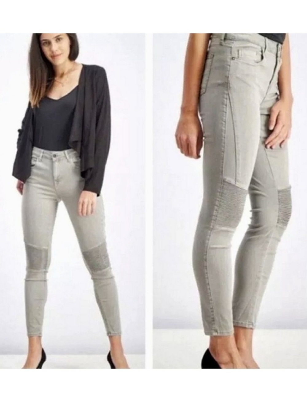 pistola Light Grey High-Rise Moto Skinny Jeans - Women